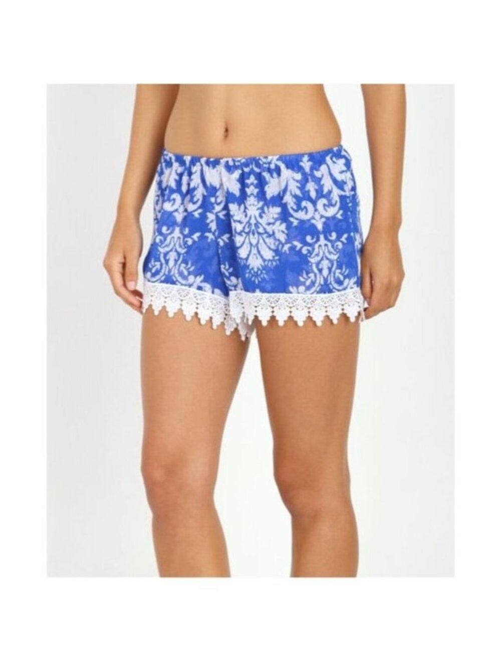 Show Me Your Mumu Blue Damask Lace Trim Cover-Up Shorts